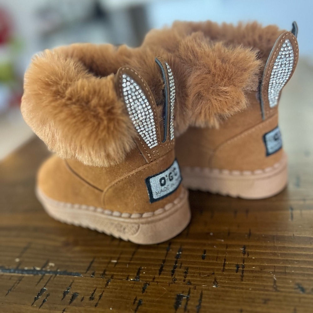 Kids Tan Fur Boots with Ears